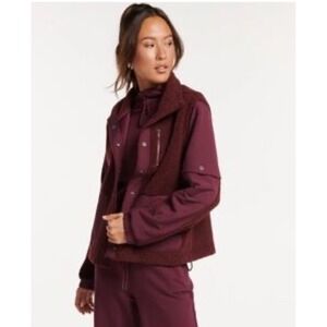 FLX Womens Burgundy Fleece Bomber Jacket Snap‎ Button Zip Pocket Size L